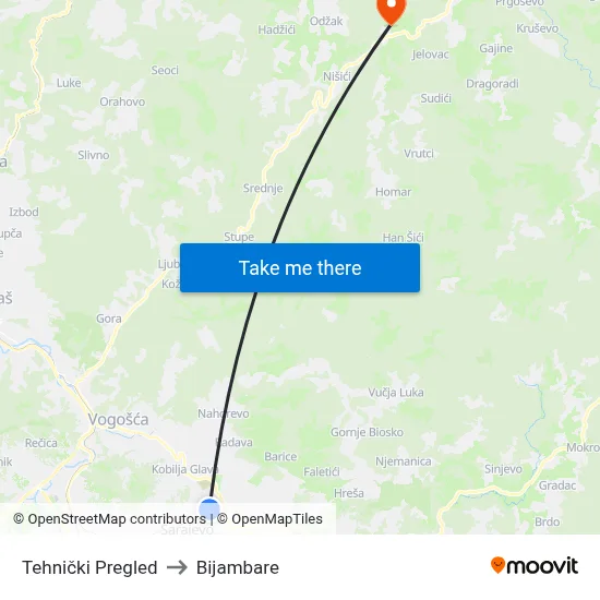 Tehnički Pregled to Bijambare map