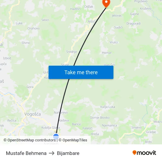 Mustafe Behmena to Bijambare map