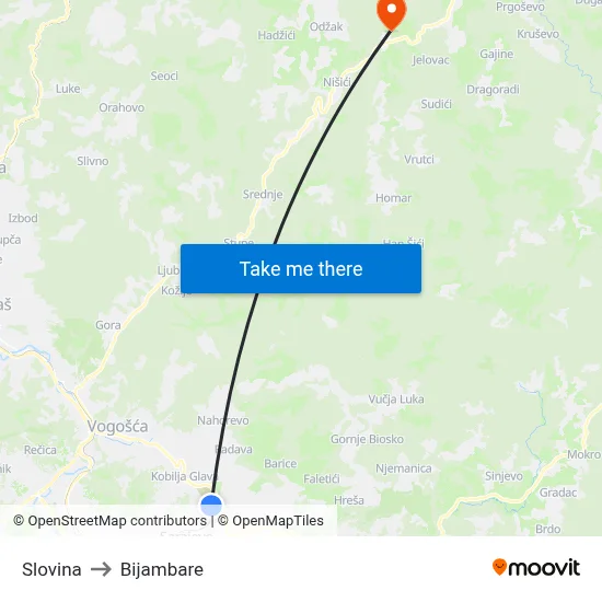 Slovina to Bijambare map