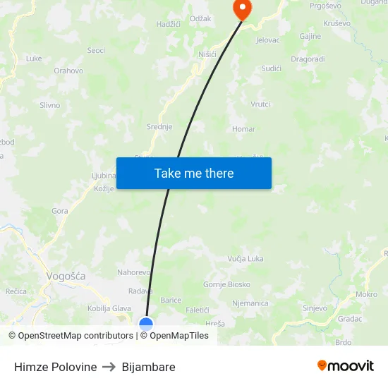 Himze Polovine to Bijambare map