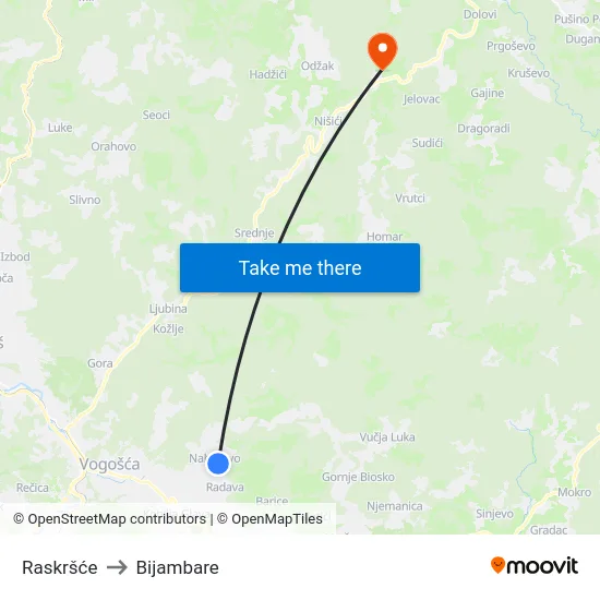 Raskršće to Bijambare map