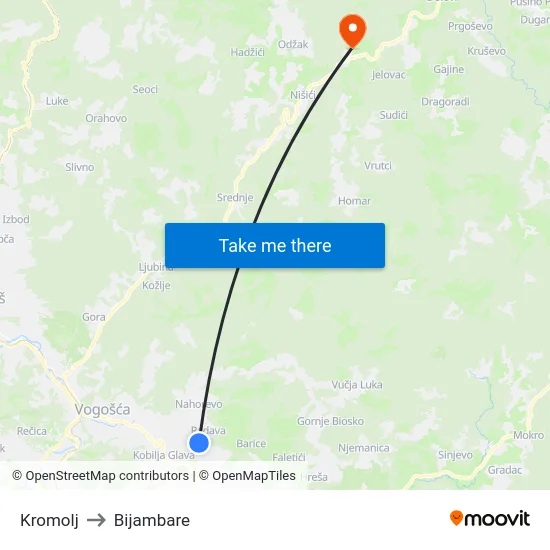 Kromolj to Bijambare map