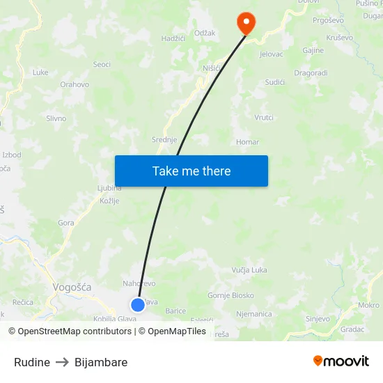 Rudine to Bijambare map