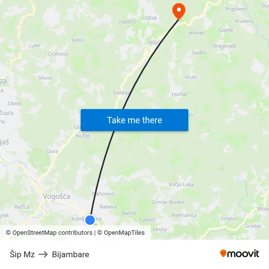 Šip Mz to Bijambare map