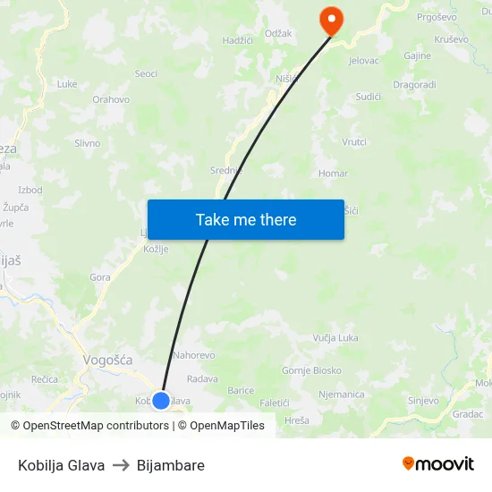 Kobilja Glava to Bijambare map