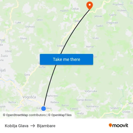 Kobilja Glava to Bijambare map