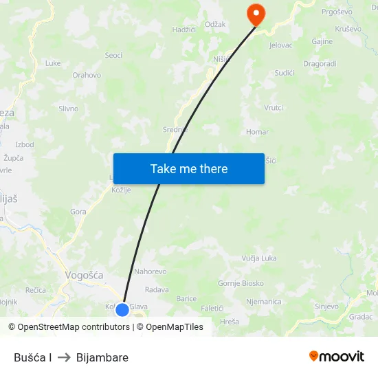 Bušća I to Bijambare map