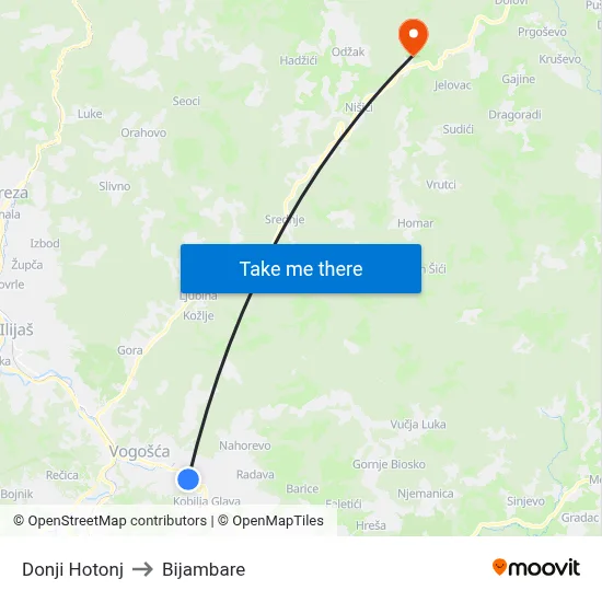 Donji Hotonj to Bijambare map