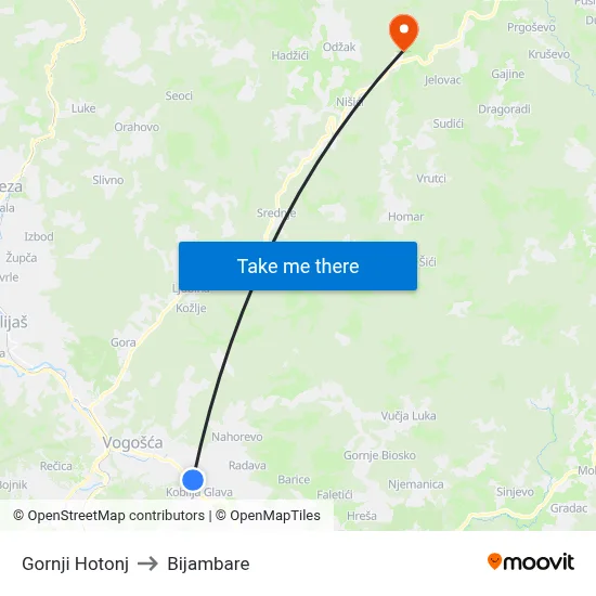 Gornji Hotonj to Bijambare map