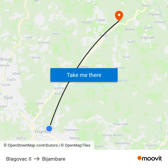Blagovac II to Bijambare map