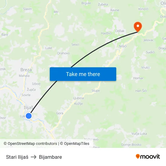 Stari Ilijaš to Bijambare map