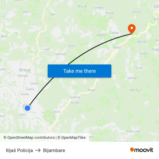 Ilijaš Policija to Bijambare map