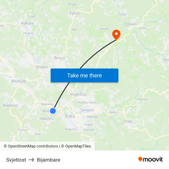Svjetlost to Bijambare map