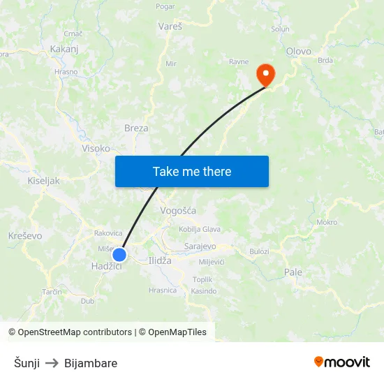 Šunji to Bijambare map