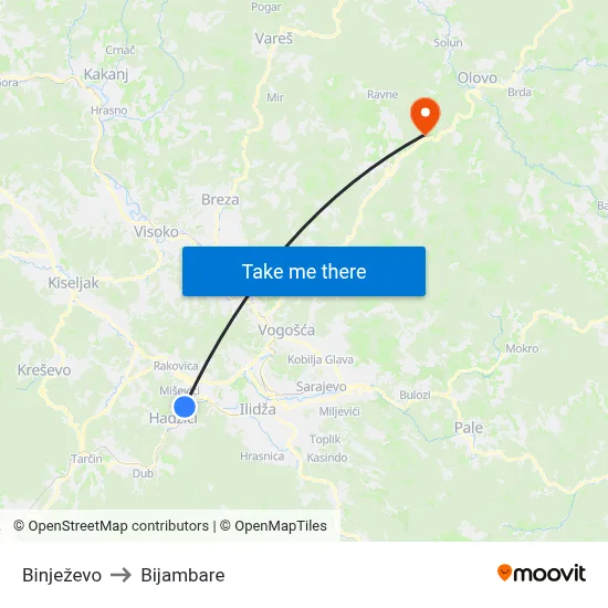 Binježevo to Bijambare map