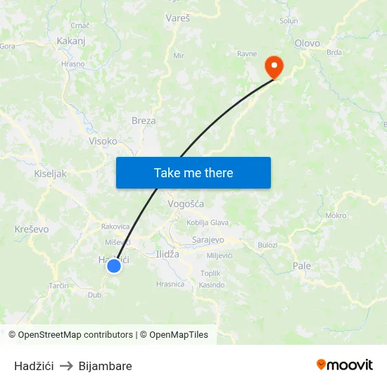 Hadžići to Bijambare map