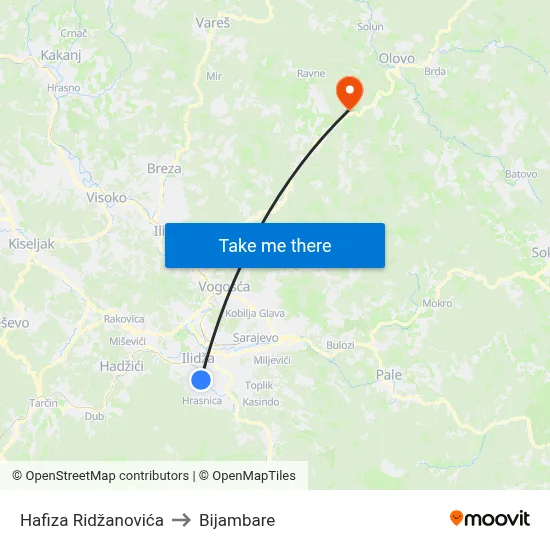 Hafiza Ridžanovića to Bijambare map
