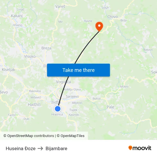 Huseina Đoze to Bijambare map
