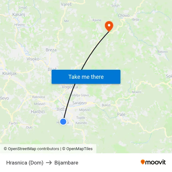Hrasnica (Dom) to Bijambare map