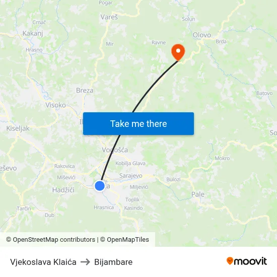 Vjekoslava Klaića to Bijambare map