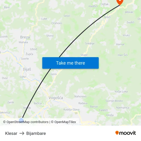 Klesar to Bijambare map
