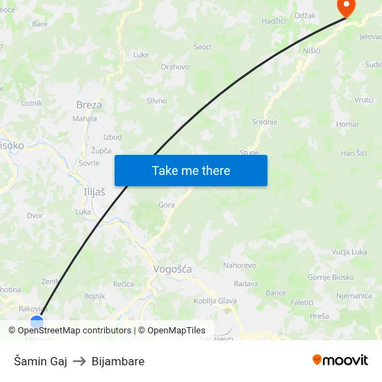 Šamin Gaj to Bijambare map