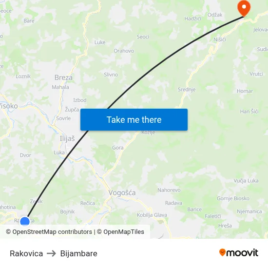 Rakovica to Bijambare map