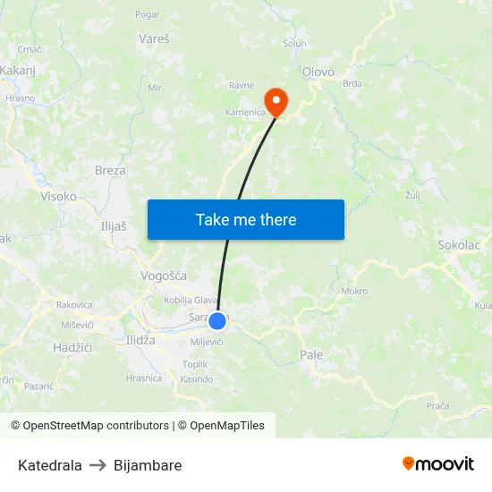 Katedrala to Bijambare map