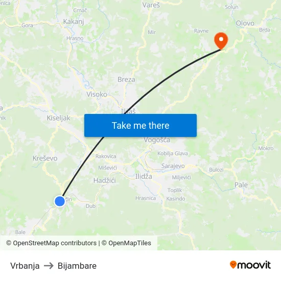 Vrbanja to Bijambare map