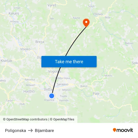 Poligonska to Bijambare map