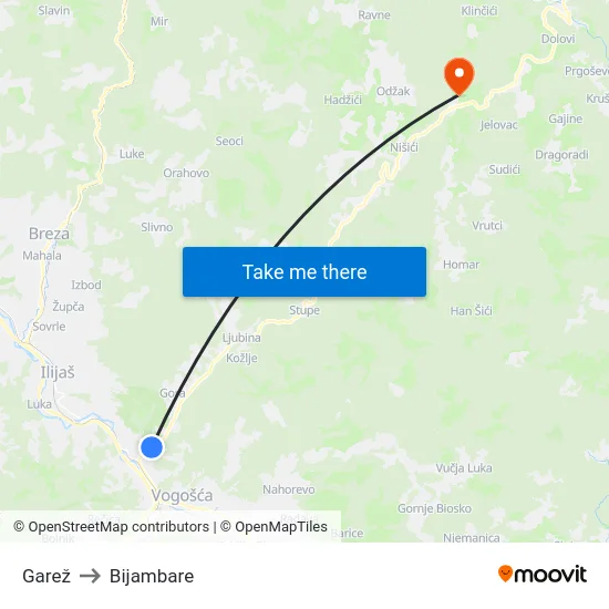 Garež to Bijambare map