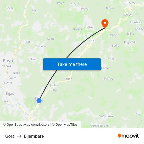 Gora to Bijambare map