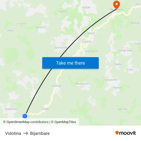 Vidotina to Bijambare map