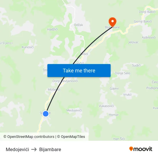 Medojevići to Bijambare map