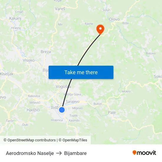 Aerodromsko Naselje to Bijambare map