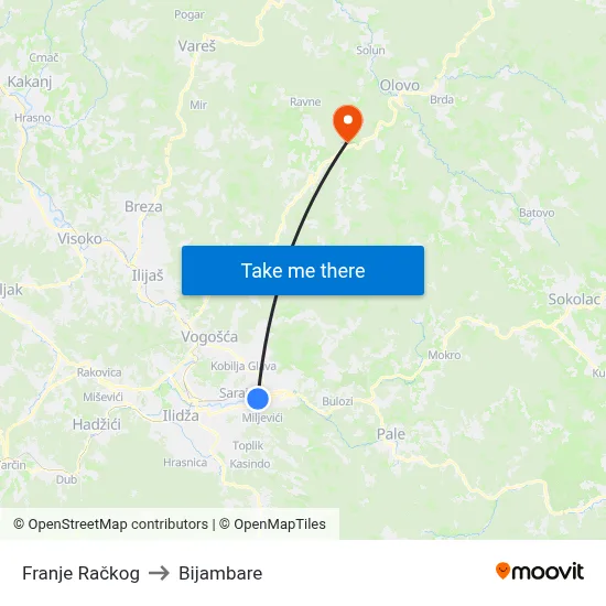 Franje Račkog to Bijambare map