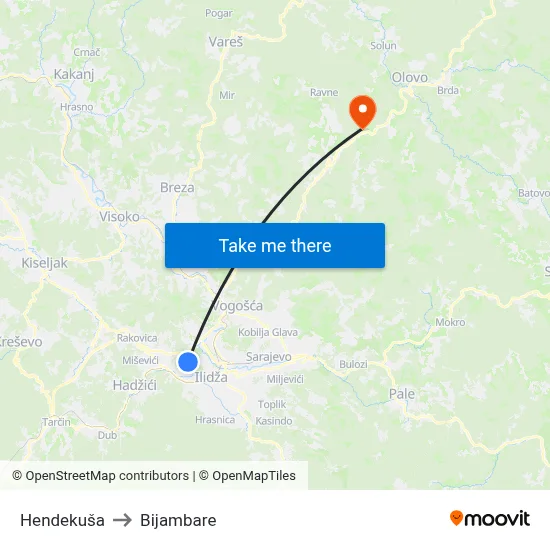 Hendekuša to Bijambare map