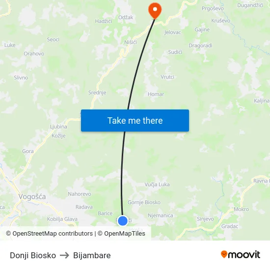 Donji Biosko to Bijambare map