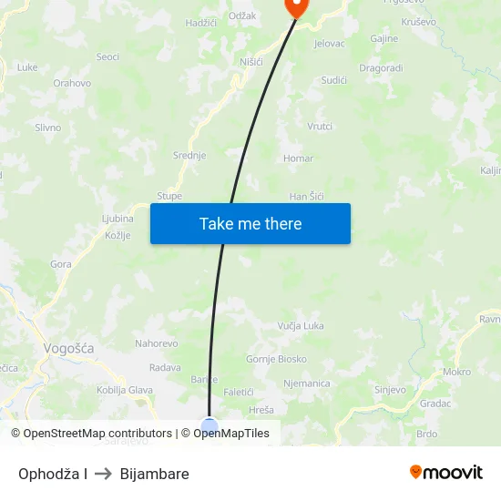Ophodža I to Bijambare map