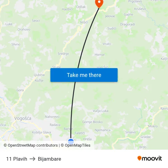 11 Plavih to Bijambare map