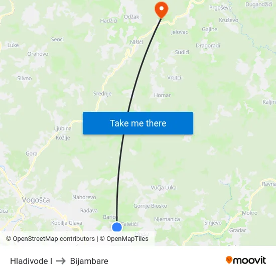 Hladivode I to Bijambare map