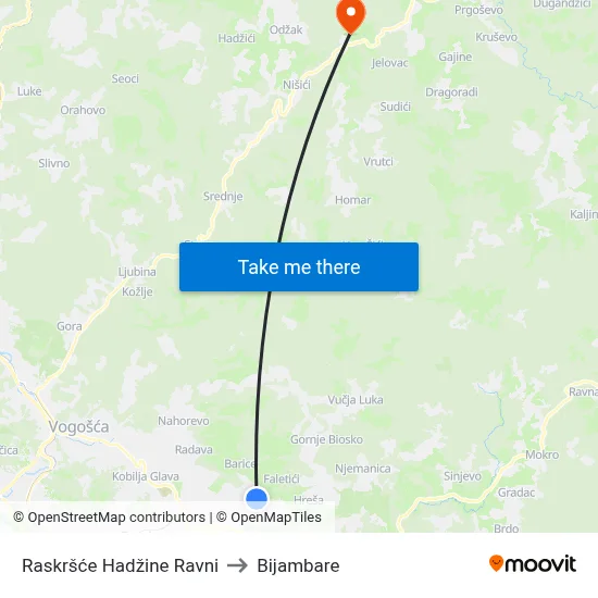 Raskršće Hadžine Ravni to Bijambare map
