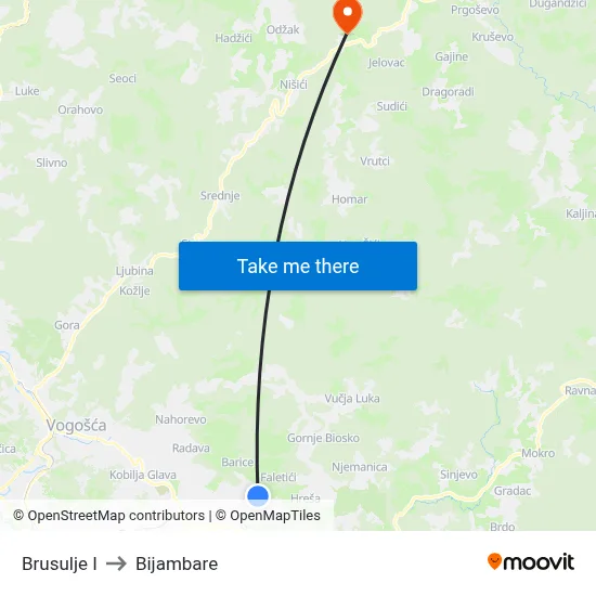 Brusulje I to Bijambare map