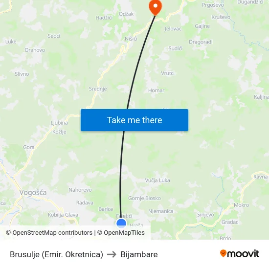 Brusulje (Emir. Okretnica) to Bijambare map