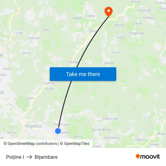 Poljine I to Bijambare map