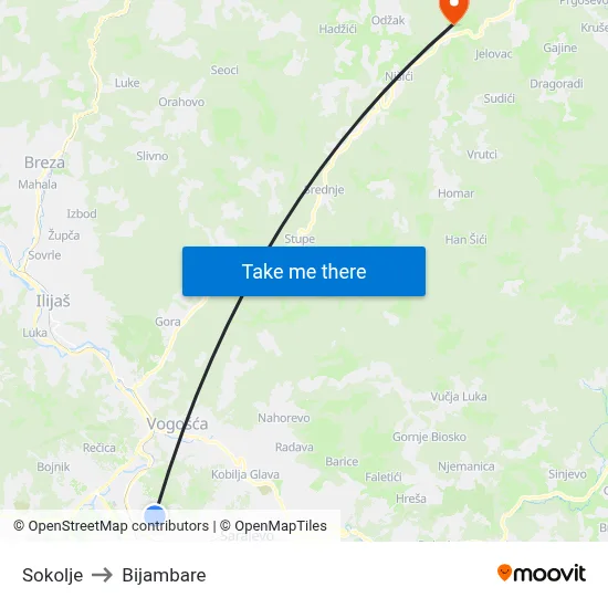 Sokolje to Bijambare map