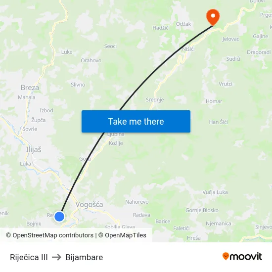 Riječica III to Bijambare map