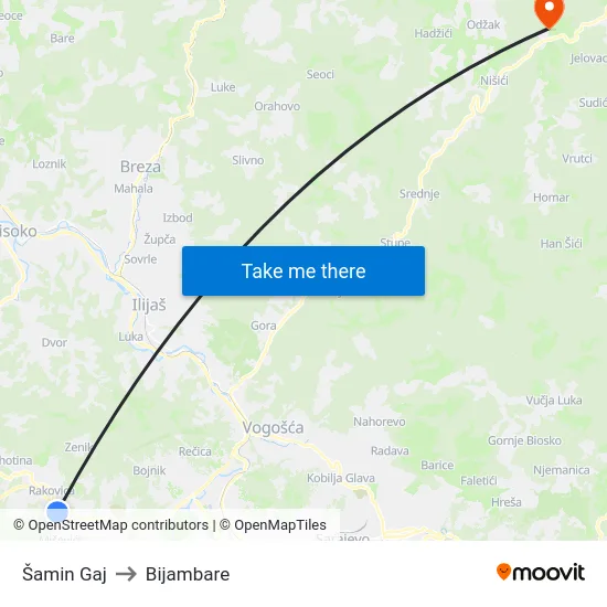 Šamin Gaj to Bijambare map