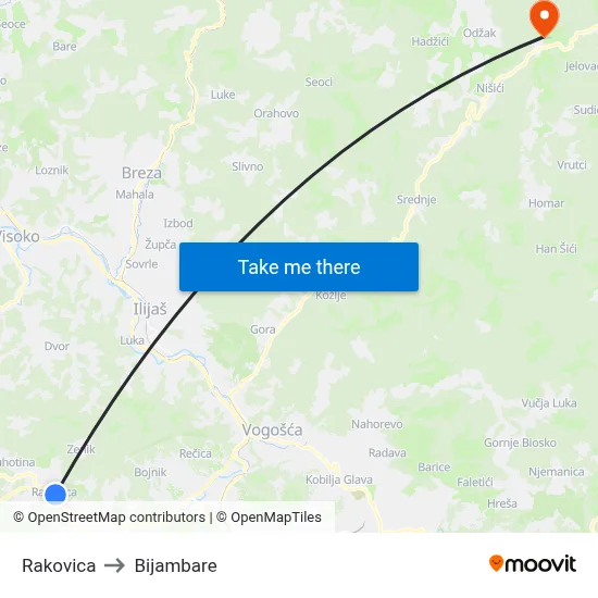 Rakovica to Bijambare map