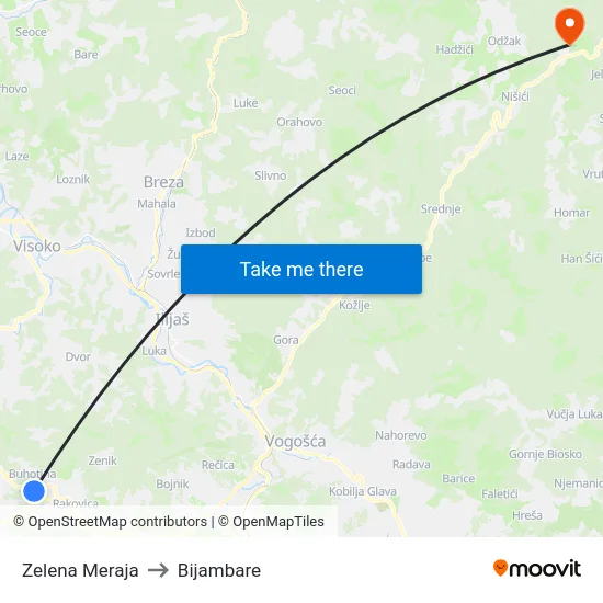 Zelena Meraja to Bijambare map
